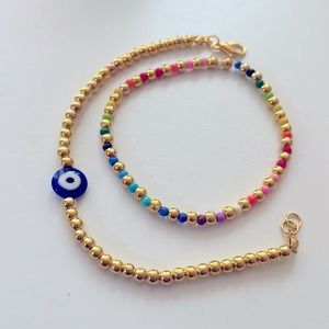 Rainbow Gold Beaded Bracelet and Gold Evil Eye Bracelet